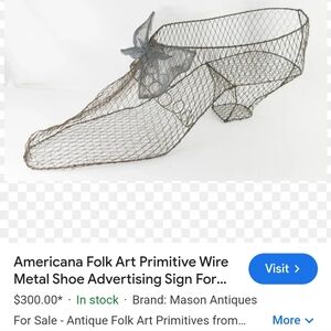 Americana Folk Art Primitive Wire Metal Shoe For Advertising Display